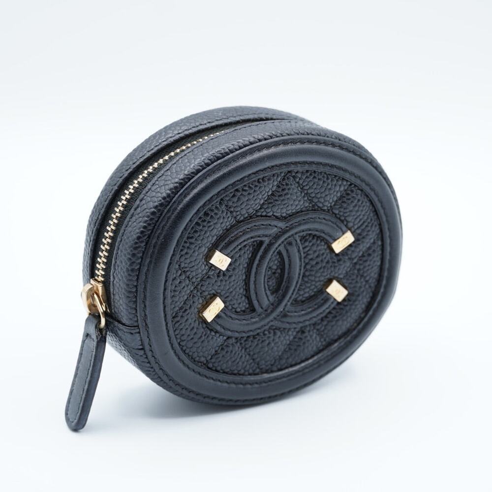 Chanel Black Quilted Caviar Leather Filigree Round Zip Coin Purse - Picture 3 of 7